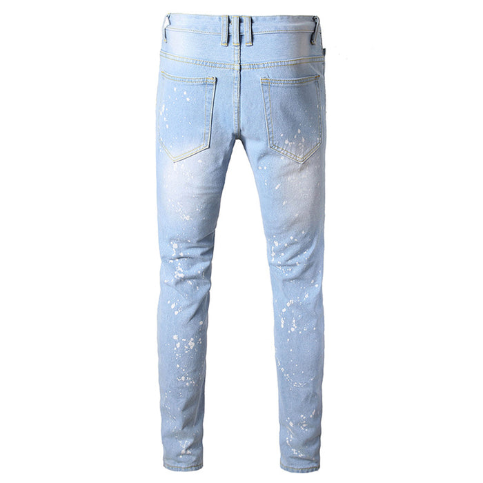 Summer Light Blue Plus Size Washed White Straight Ripped Jeans